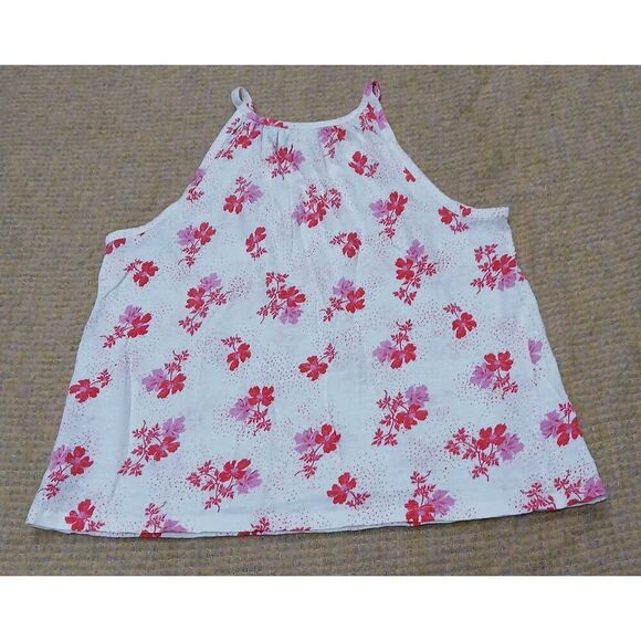 Joie womens xlarge 100% linen knit white pink floral tank top - Picture 4 of 6